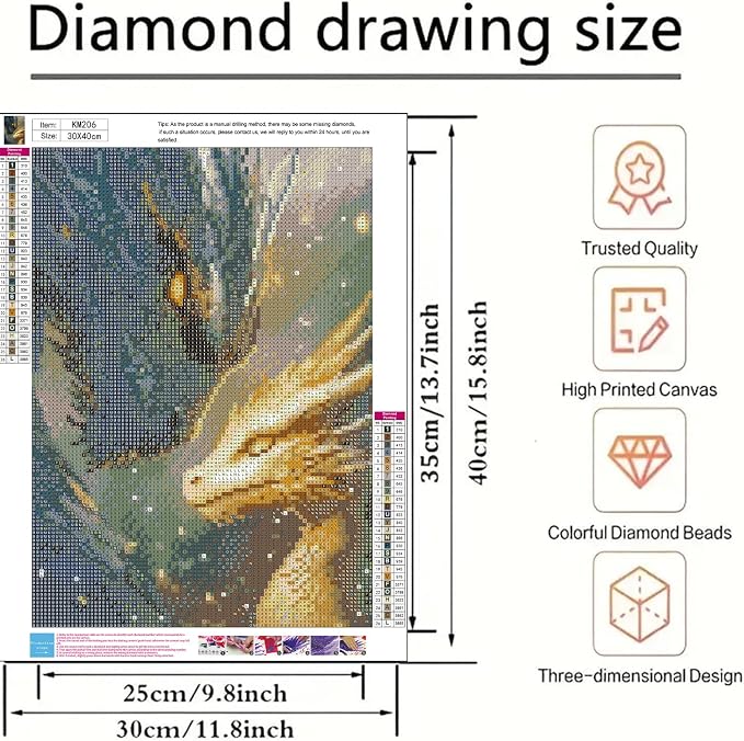 5D Diamond Painting Kits for Adults, Dragons Diamond Art Kits 12x16 in | DIY Full Round Drill Animal Diamond Dot Kits Gem Art Painting for Home Wall Decor Present