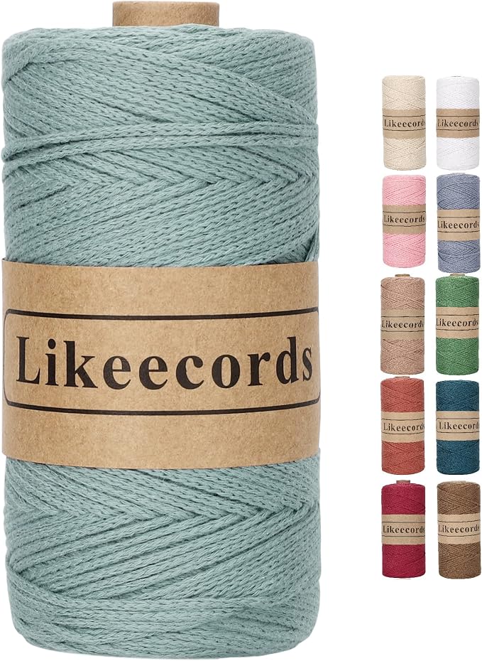 Likeecords 100% Cotton Crochet Bag Cord 2mm 170m Macrame Cord 2mm Crochet Thread Macrame Rope Gift for Knitter (Grayish Blue)