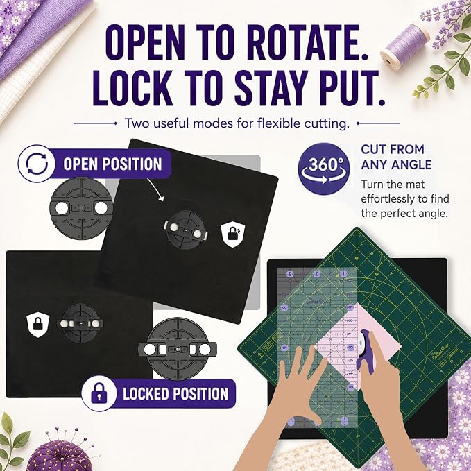 The Quilted Bear 7" x 7" Rotating Self-Healing Cutting Mat, Green