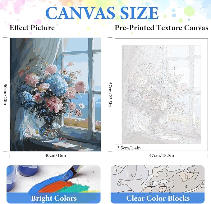 PRASIO Paint by Numbers Kit for Adults Beginner, Flowers Adult Paint by Number Kits on Canvas, DIY Acrylic Watercolor Oil Paint by Number for Adults for Home Decor Gift 16x20 Inch