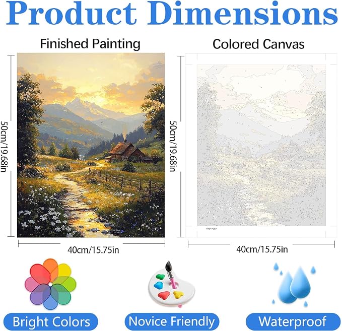 Paint by Numbers Kit for Adults Beginner, Mountain Paint by Numbers Kits | Country Cabin Adult Paint By Number Kits On Canvas Country Oil Paint Kits Adults' Paint-By-Number Kits Home Decor 16x20 Inch