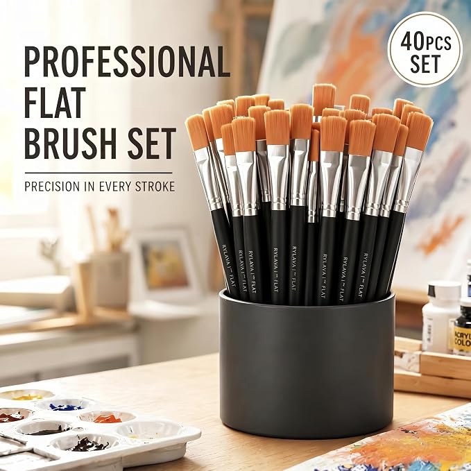 40 PCS Paint Brushes Bulk, 1 Inch Flat Nylon Brushes for Acrylic Painting