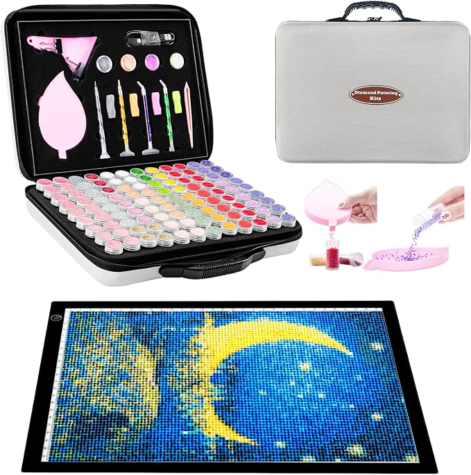 LitEnergy 9”x12” LED Light Pad Kits, USB Powered Light Board, Adjustable Brightness Light Box with 108 Slots Jars and Accessories for Diamond Art Painting (Black)
