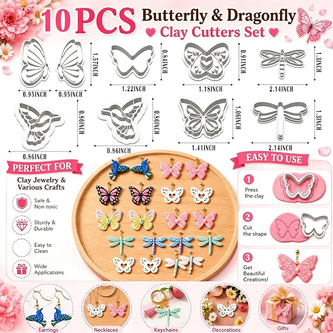 10PCS Butterfly Dragonfly Hummingbird Clay Cutters for Jewelry