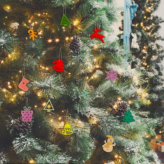 300 Pieces Unfinished Mini Wooden Christmas Ornaments DIY Wooden Christmas Ornaments Mini Blank Wood Slice Cutout Xmas Craft for Holiday Winter Xmas Tree Hanging Decoration DIY Craft,30 Styles