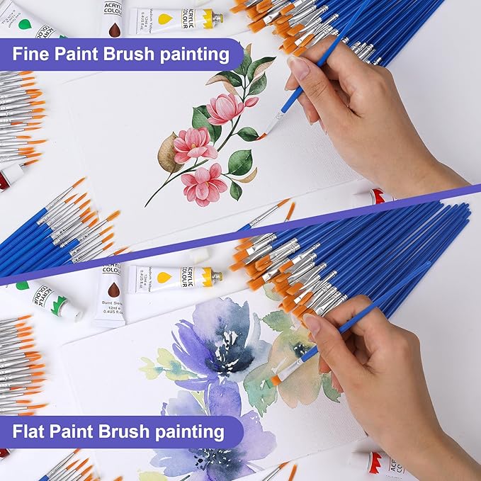AROIC Small Paint Brushes Bulk,160 Pcs Acrylic Flat Round Pointed Brushes | Nylon Hair Oil Watercolor Painting Brushes, Professional Artist Drawing Kit for Adult Face Canvas Rock Painting Art Supplies