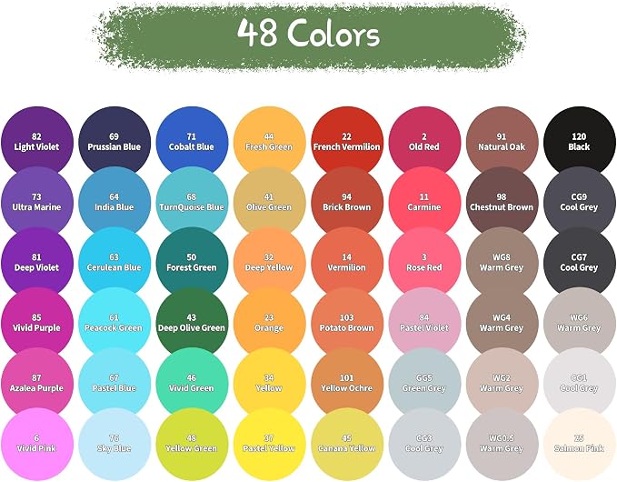 YASNAY Alcohol Markers 48 Colors Dual Tip Fine & Chisel Art Markers Set | Confirm to ASTM D4236 Refillable Permanent Alcohol Based Markers Set for Artists Beginners Drawing Illustration Sketching