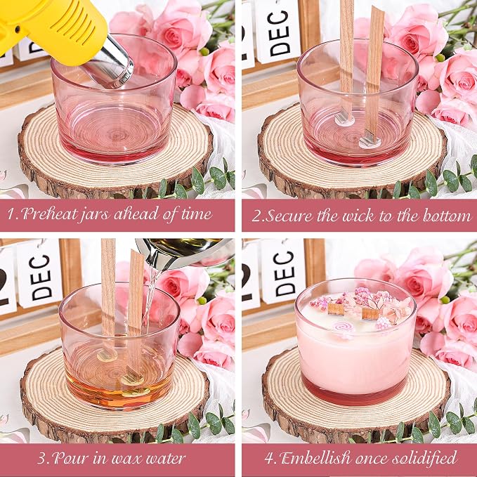 CONNOO 6 Pack 16oz Pink Wide Mouth Glass Candle Jars