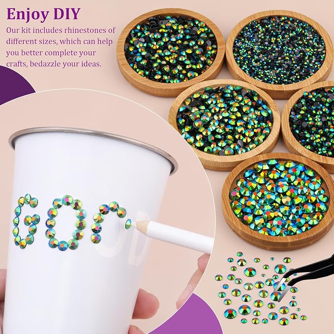 Resin Jelly Rhinestones for Crafting with B7000 Jewelry Glue, 1 Box Emerald Black Flatback Crystal with 3Pcs 10ml Glue, Bedazzling Non Hotfix Gems for DIY Tumblers Clothing Shoes Manicure