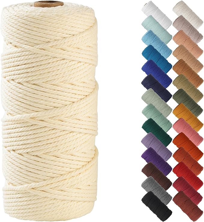 NOANTA Cream Yellow Macrame Cord 3mm x 109yards, Cotton Rope Macrame Yarn | Macrame Rope Supplies, 3 Strand Twisted Cotton Yarn String, Cotton Cord for Wall Hanging, Plant Hangers, Crafts, Knitting