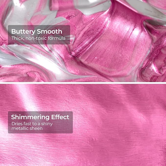 Nicpro Metallic Pink Acrylic Paint, 8.45oz/250ml Pearlescent Rose Shimmer | Large, Non Toxic, Non Fading Craft Paints for Metal, Wood, Clay, Fabric, Canvas, Ceramic, Furniture, Handcrafts