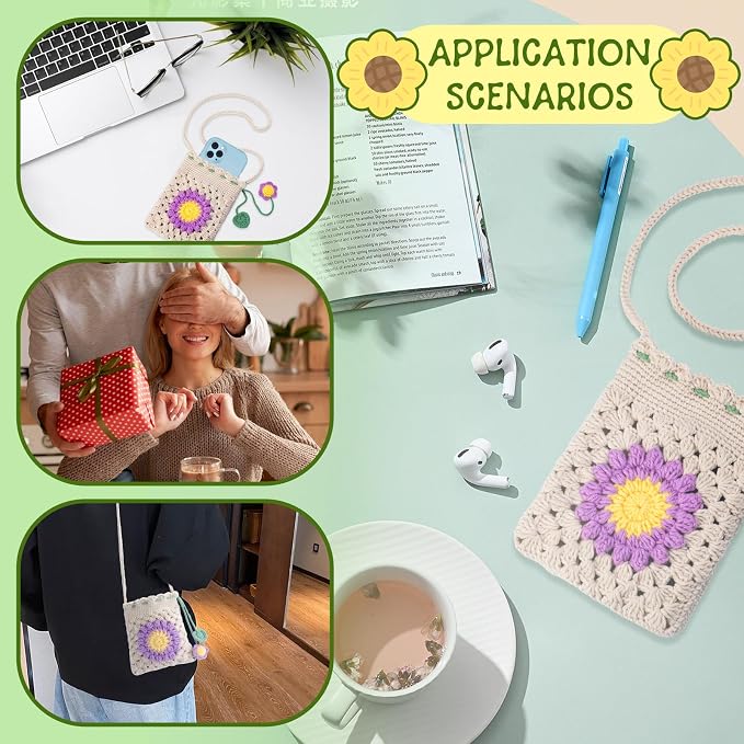 Fedmut Crocheted Starter Kit Phone Bag Crochet Kit with Yarn Hook for Adult
