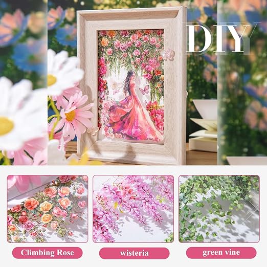 3 Rolls Floral Washi Tape Set, Colorful Rose Vine Scrapbook Tape Self-Adhesive Washi Tapes Vintage Flower Stickers for Journaling, PET Floral Tape Stickers for Scrapbooking Junk Journal Supplies