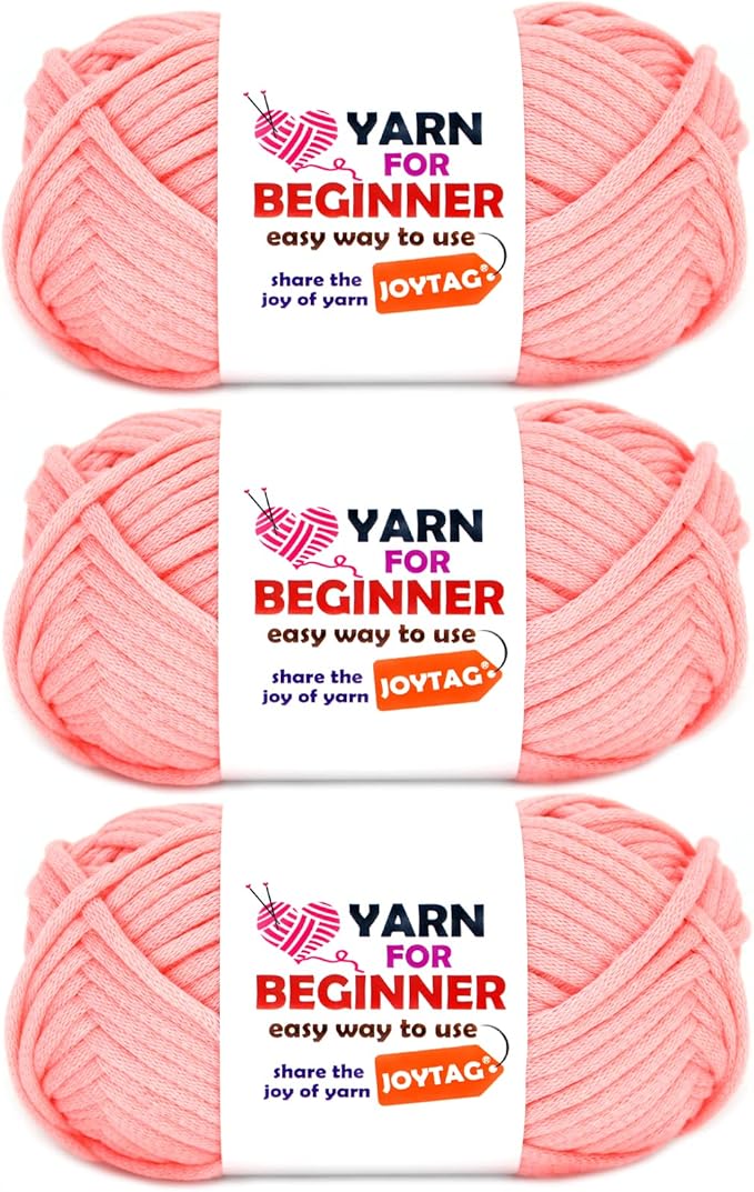 Pink Yarn for Crocheting and Knitting Cotton Crochet Knitting Yarn for Beginners with Easy-to-See Stitches Cotton-Nylon Blend Easy Yarn for Beginners Crochet Kit(3x50g)