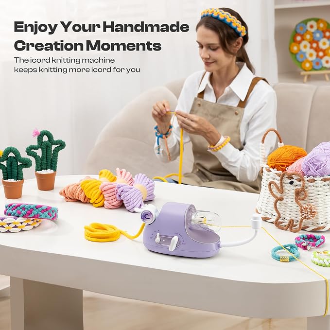 Caydo Automatic i Cord Knitting Machine Pro for Fast DIY Handmade Crafts | Hands-Free Electric Yarn Knitter, Make iCord Flower Handicrafts & Romantic Home Ornament, Ideal Present for Crocheters Purple