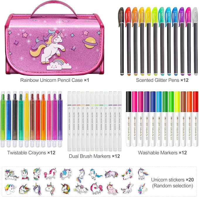 beefunni 68PCS Washable Markers Set for Kids 4-8, with Unicorn Case