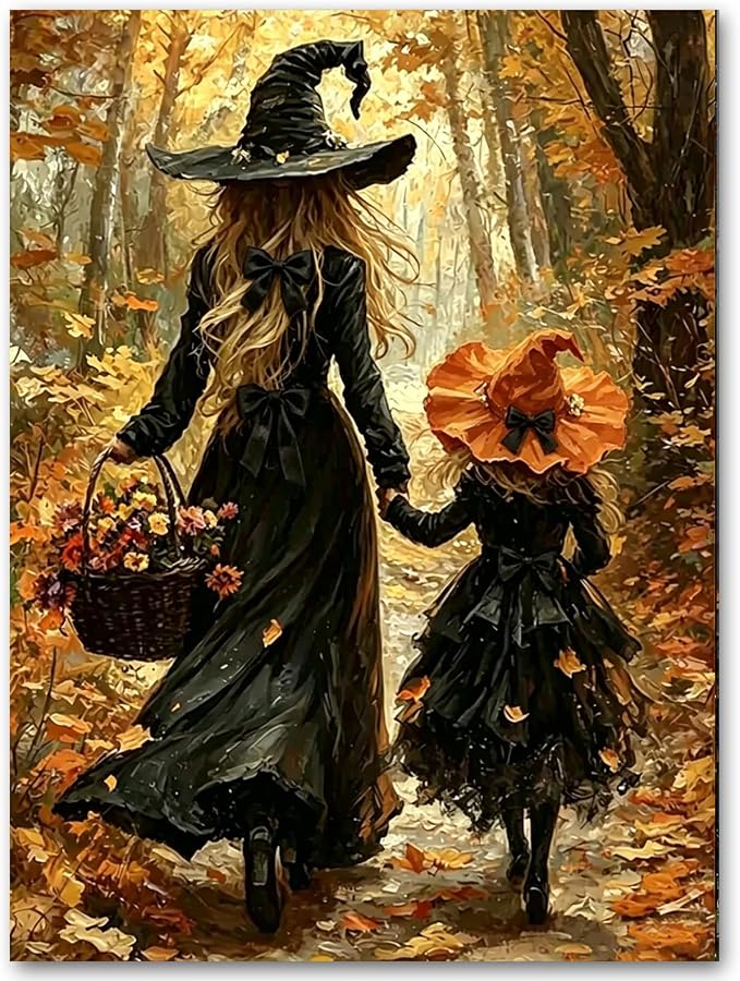 SUJINMEI Witch Paint by Numbers Kit for Adults Without Frame 16X20 inch | Halloween Adult Paint by Number Kits on Canvas, Halloween Painting by Numbers for Adults, Acrylic Paints for Home Wall Decor