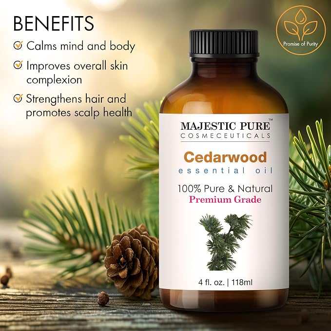 Majestic Pure Essential Oil with Glass Dropper - 100% Pure and Natural - Essential Oils for Diffuser, Aromatherapy, Soap and Candle Making, Cedarwood Essential Oil, Cedarwood Oil, 4 Fl Oz (Pack of 2)