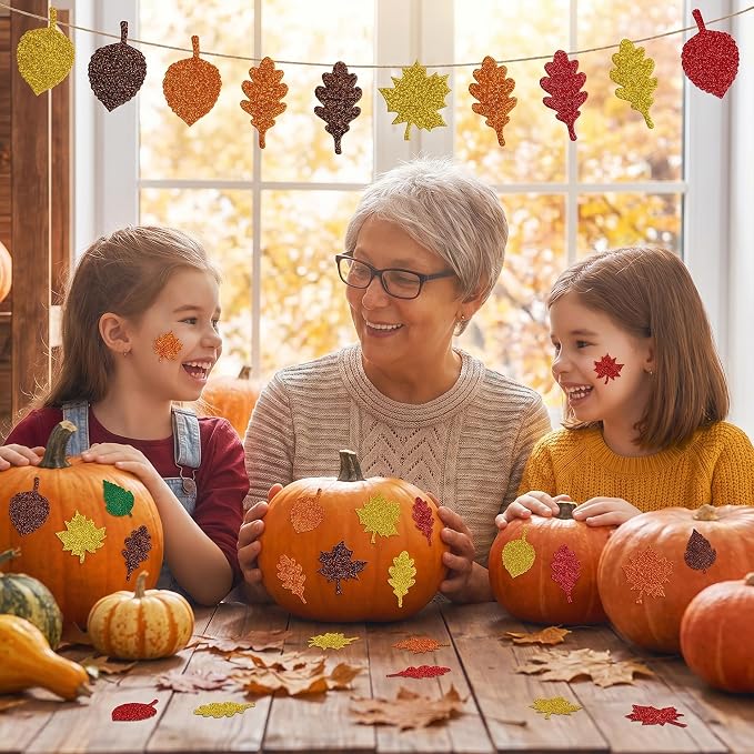 Fall Crafts for Kids - Maple Leaf Glitter Foam Stickers | 138 PCS Self Adhesive Fall Stickers - Thanksgiving Crafts Games for Kids -Friendsgiving Party Supplies Favors for Halloween Gifts