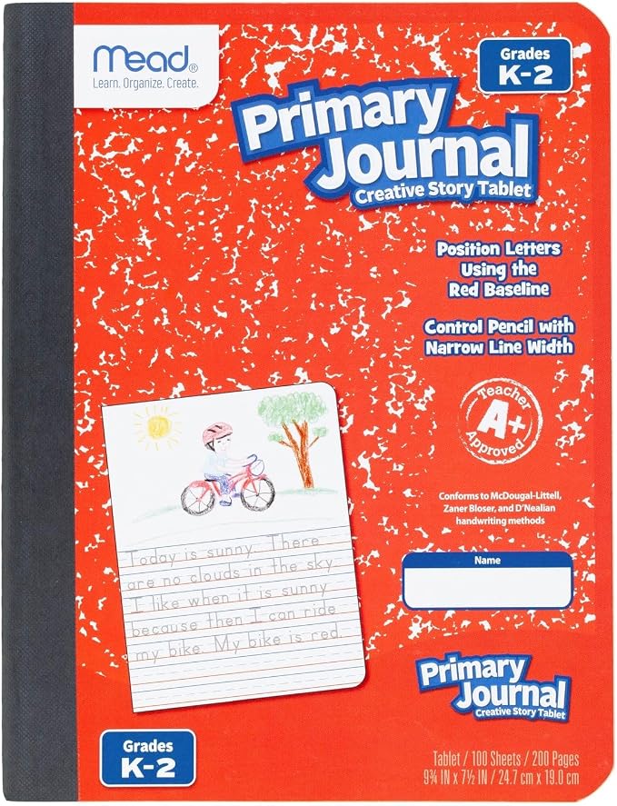 Mead Primary Journal Creative Story Tablet Composition Notebook, 7.5" x 9.75", Grades K-2, 100 Sheets, Red (489903-ECM)