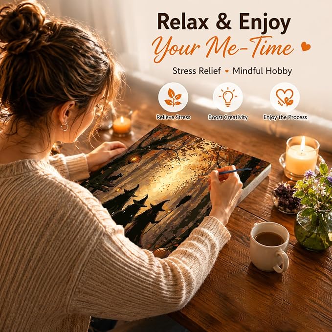 AUKELHJ Paint by Numbers Kit for Adults Beginner, Halloween, 16X20 Inch | Paint by Number for Adults, Beginner Friendly, High-Definition Color Canvas, Stress Relief, Home Decor, Gifts, Unframed