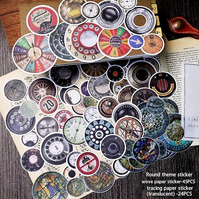 CATaireen Vintage Junk Journal Ephemera Scrapbooking Supplies Translucent Vellum Paper Stickers Card Making Decal Art Aesthetic for Adults (Ephemera Round Machinery)