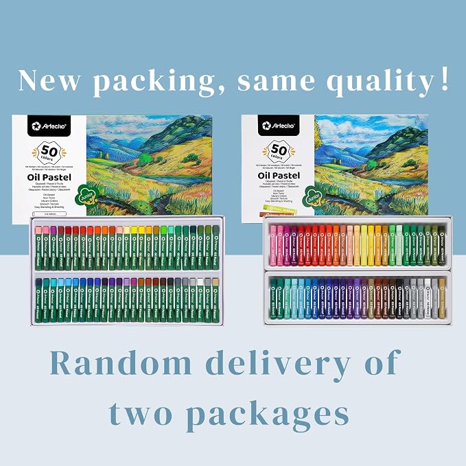 Artecho Oil Pastels Set of 50 Colors (8 x 60 mm) | Soft Oil Pastels, For Art Painting, Drawing, Blending, For Artists, Teachers