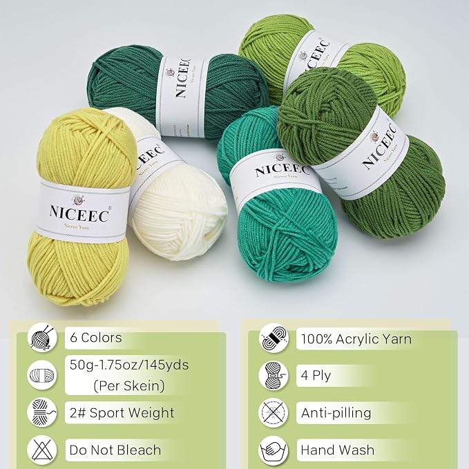 NICEEC 300g Soft Assorted Colors Yarn 100% Acrylic 870yds -Willow