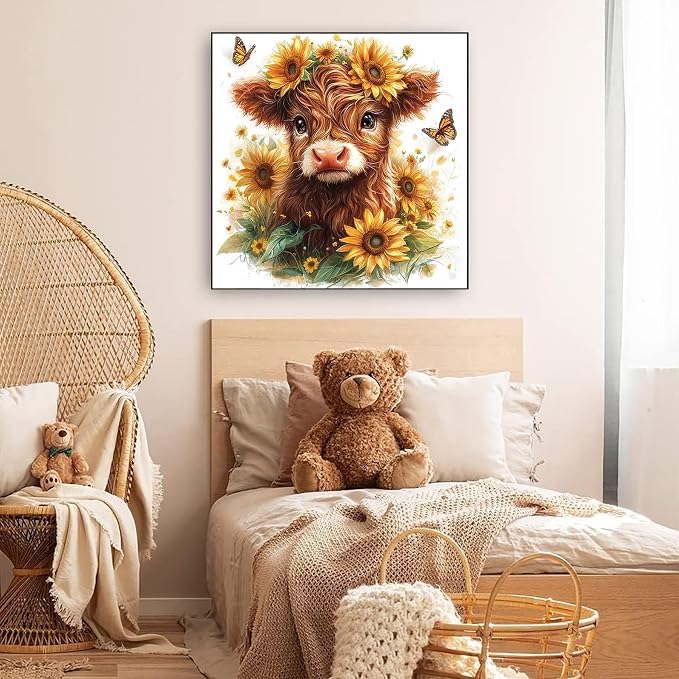 Diamond Art Kits for Adults, Highland Cow Sunflower Diamond Painting Kit