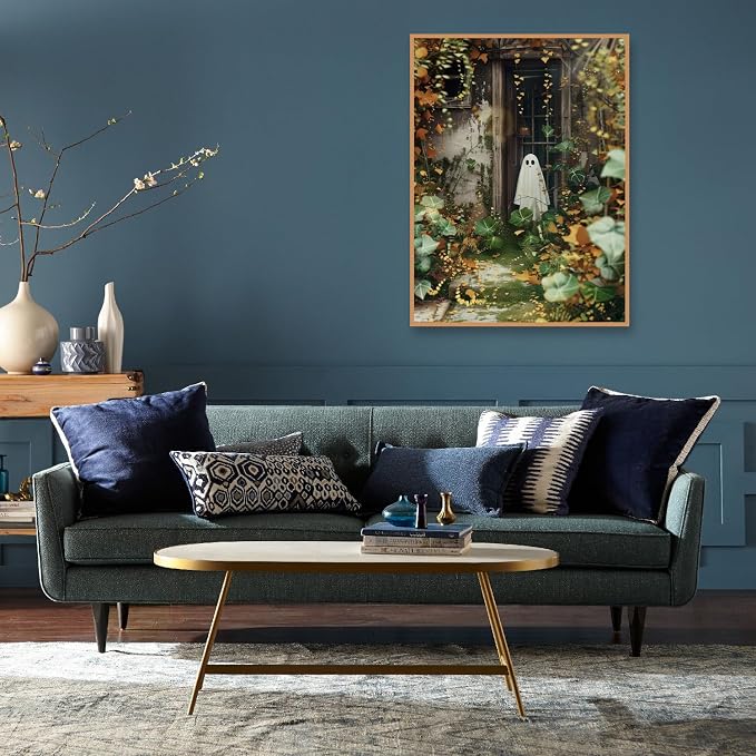 Halloween Paint by Numbers for Adults with Framed Canvas-with Wooden Easel,Ghost Paint by Number on Canvas,DIY Acrylic Oil Painting Kits with Brushes Nice Gift Box for Home Wall Decor(12x16 Inch)
