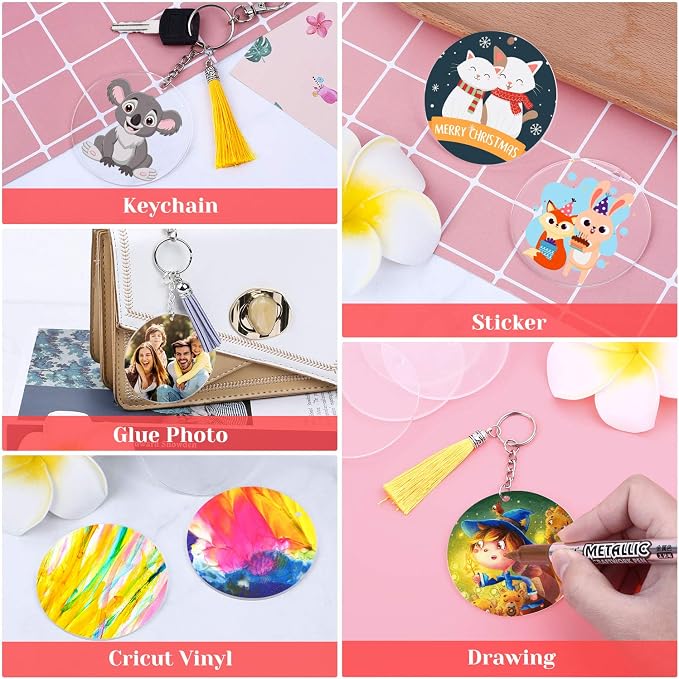 Audab Acrylic Keychain Blanks - 30 Pcs, 2.5 Inch, Clear, Round with Hole for Engraving, DIY Projects, Art Crafts