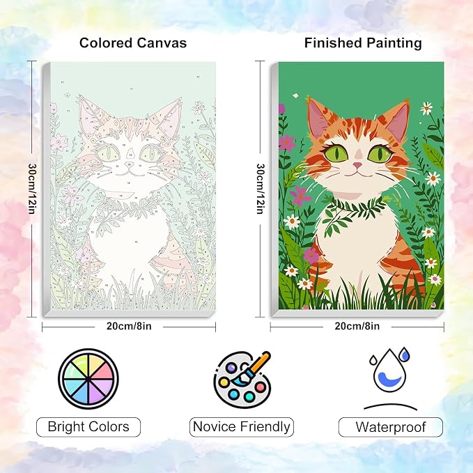 Yezavesu Framed Paint by Numbers Kit for Adults Beginner & Kids Ages 8-12, Cat Paint by Numbers with Frame, DIY Number Painting for Adults Orange Cat for Home Wall Decor Gift 8X 12 inch | With Frame Canvas 8x 12 inch, DIY Acrylic Painting by Numbers Or...