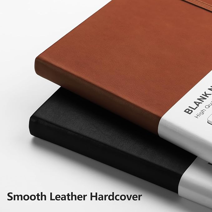 RETTACY Blank Journal Notebook, 192 Pages, A5 Medium Size (5.7'' x 8.3'') | Leather Hardcover, 100 GSM Thick Paper, for Sketching, Drawing, Painting (Brown)