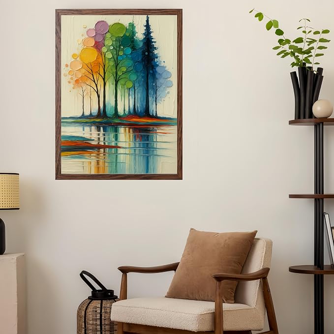 DOTSTART Paint by Numbers Kit for Adults,Rainbow Trees Paint by Number Kits | Paint on Canvas,Lake Painting by Numbers Easy Oil Painting,for Home Wall Decor 11.8X15.7 inches