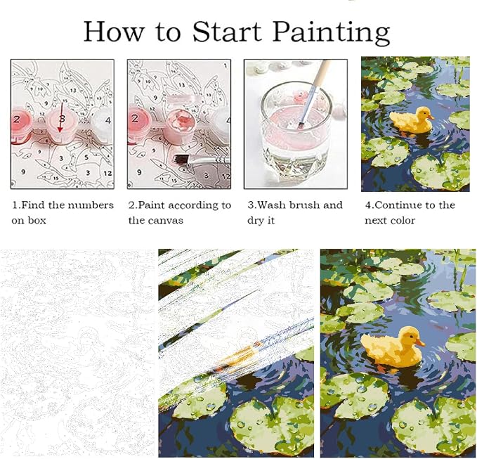 ZRIZQ Paint by Numbers Kit for Adults Beginner,Summer Duck,16x20 | Full set with rich paints,wooden brushes,rolled canvas.Calming,screen-free pastime.Beginner friendly.Just open and paint.