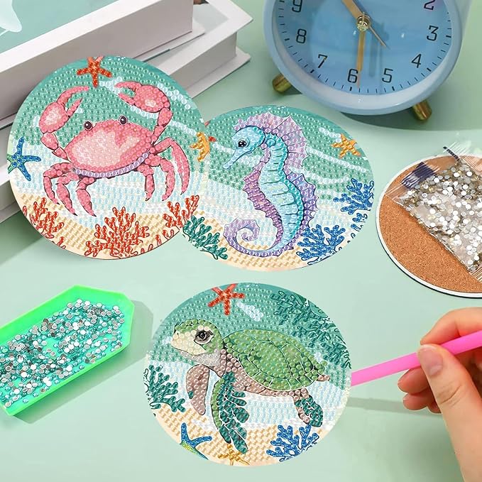 mrpwnle 8 Pack Diamond Art Coasters Kits - Ocean Diamond Painting Coasters