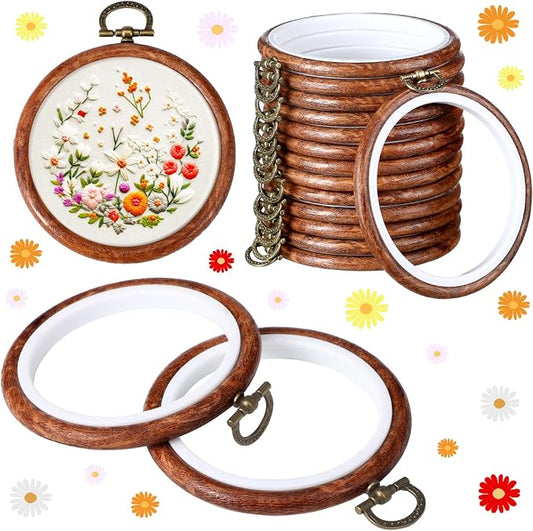 Burbell 15 Pcs 4 Inch Round Embroidery Hoops Frame Bulk Circle Spring Rubber Hoops Ring Display Cross Stitch Ornament Wood Frame Kits for Spring Gifts Mother's Day Craft Sewing DIY Hanging Gifts