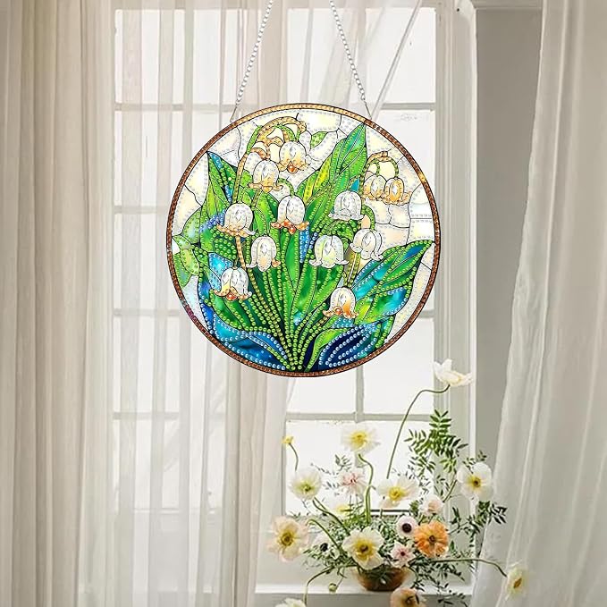 RYMILIE Hanging Diamond Art Kits for Adults White Flowers 8x8inch