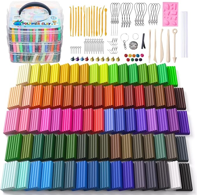 Artme Polymer Clay, 82 Colors Clay Kit, Oven Bake Modeling Clay, Creative Polymer Clay Kit with Sculpting Tools and Jewelry Accessories, Non-Toxic, Ideal DIY Clay Gifts for Adults and Teens