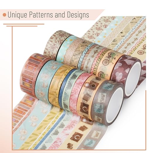Mr. Pen- Washi Tape Set, 21 Rolls, Assorted Sizes, 5 Yards/Roll | Washi Tape for Scrapbook, Arts, Crafts, Journals and Planners, Vintage Charm Design