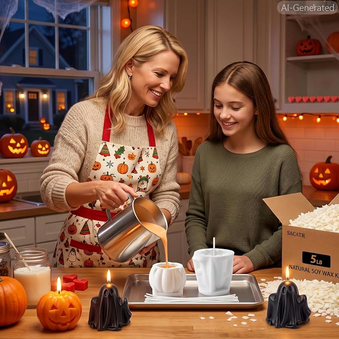 SACATR 5LB Halloween Candle Making Kit with Pumpkin & Ghost Silicone Molds