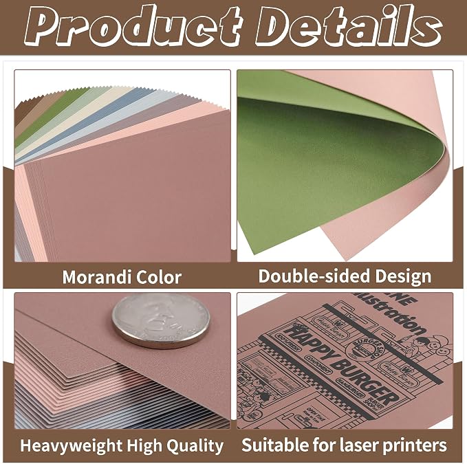60 Sheets Morandi Mixed Colors Cardstock 92LB Construction Paper 8.5 x 11In
