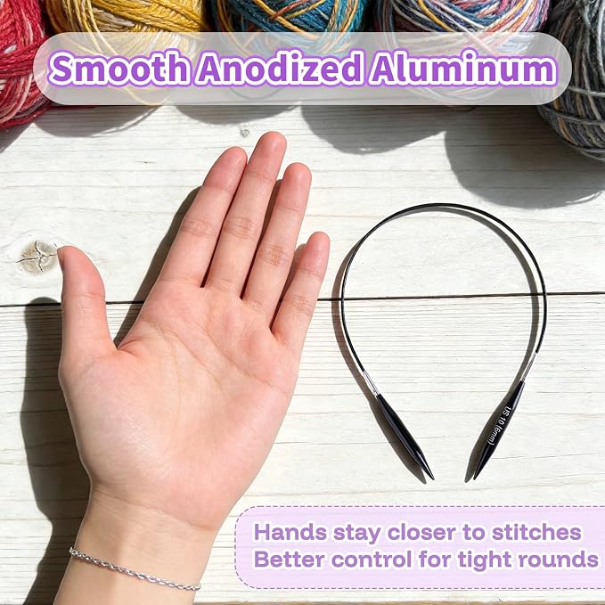 Reessy Short Interchangeable Circular Knitting Needles Set – 2” Aluminum Tips (3.0–6.0mm), 20–40cm Cables – Interchangeable Shortie Needles for Socks, Sleeves & Small Projects