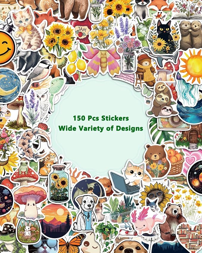 AOWDIAO 150 Pcs Aesthetic Stickers Pack - Waterproof, Durable Designs for Teens, Kids, and Adults - Ideal for Parties, Gifts, and School Projects