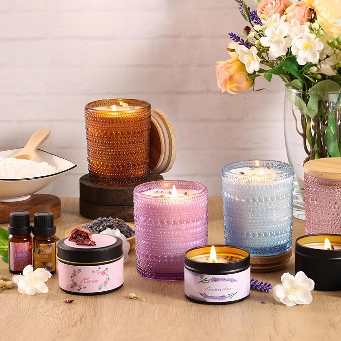 DARJEN Candle Making Kit for Adult, 4 Jars & 4 Tins Soy Wax Scented DIY Set | 100% Soy Wax, 10oz Glass Jars, 4oz Tins, Cotton Wicks, Pleasant Scents, Instruction& More- Perfect as Home Decorations
