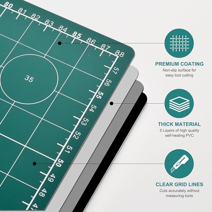 Prime Vinyl Cutting Mat, 23" x 35" Large Self Healing Sewing Mat, 5-Ply Heavy Cut Board, Rotary Cutting Mat for Crafts, Sewing Supplies and Quilting Tools.