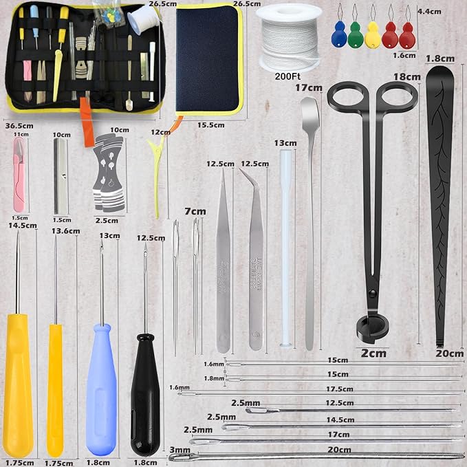 31PCS Wick Kits for Candle Making Wicks Inserting Nursing with Storage Bag Large Hole Needles for Silicone Candle Mold Hook Eye Punch Needle,7in Wicks Trimmer & Dipper,Wick Roll 200 Ft ect