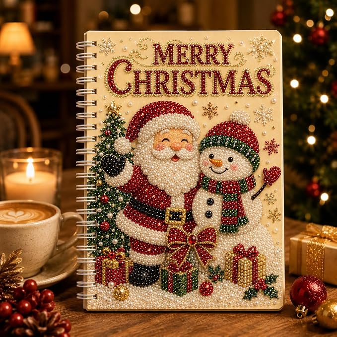 100 Pages DIY Christmas Pearl Diamond Art Painting Notebook，Style F