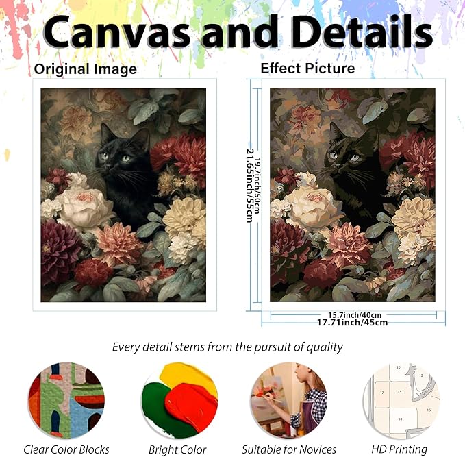 Cat Paint by Numbers Kit for Adults, Adult Paint by Number Kits 16x20 in | Paint by Numbers Kit for Adults, Acrylic Painting by Numbers, DIY Arts and Crafts for Gifts or Home Decor