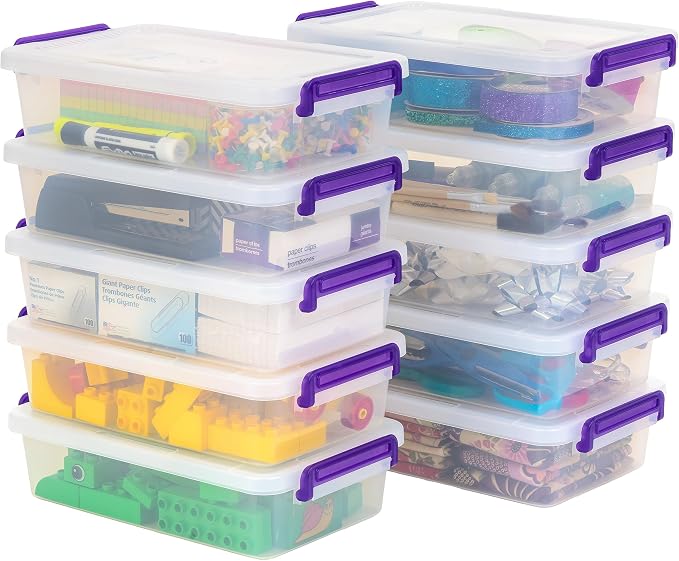 IRIS USA Storage Bins with Lids |Made in USA| 3 Qt - (10-Pack) - Clear | Plastic Containers for Crafts, Art, Office & Study Supplies / Interlocking Latches